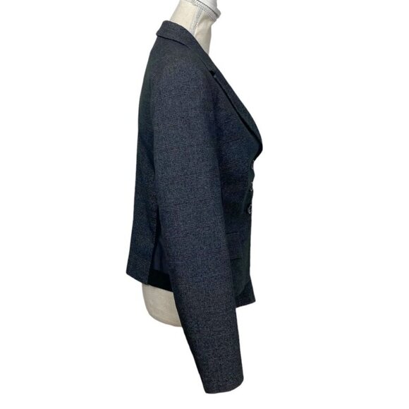 SANDRO FERRONE GREY PLAID BLACK SHEER MESH COMBO PEAK LAPEL BLAZER - S - Picture 2 of 10